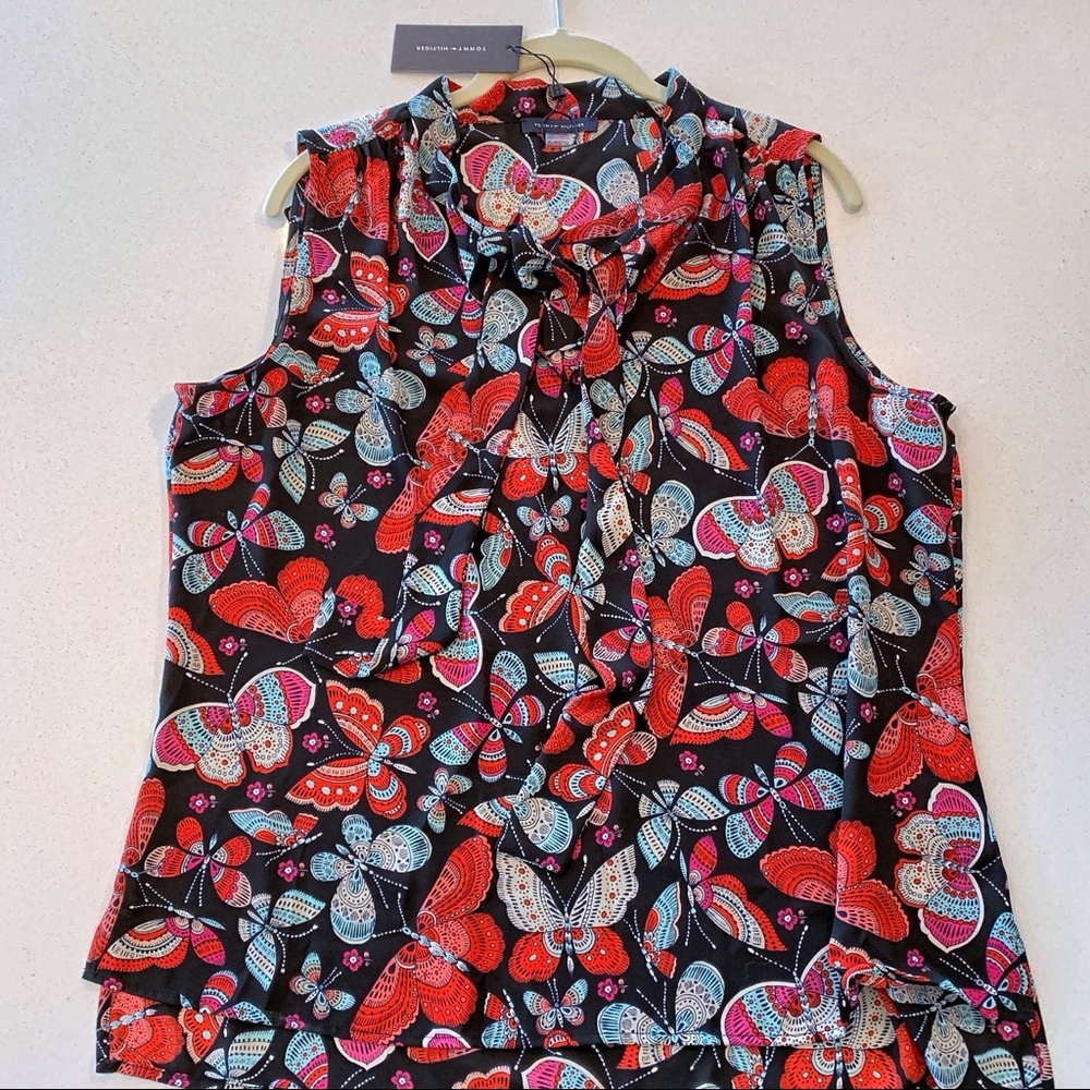 Tommy Hilfiger NWT butterfly blouse w bow tie.